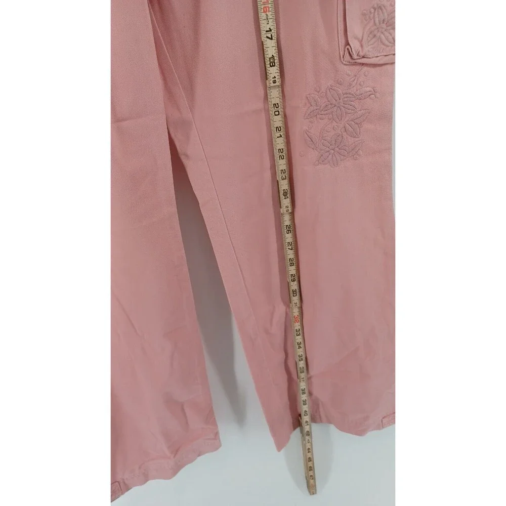 New York & Company Women’s Cargo Pants Size 12 Pink Embroidered Floral Wide Leg